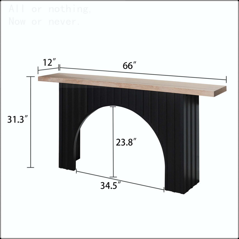 Console moderne minimaliste avec base en arche et plateau en bois naturel