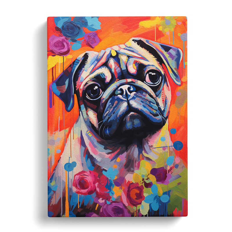 Pug Colour Field No.2 - Wrapped Canvas, 60cm H x 40cm W x 3cm D