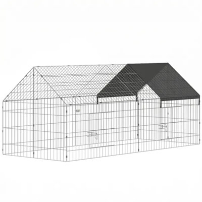 Metal Chicken Coop With Waterproof Cover, 71" × 29.5" × 29.5" Black Outdoor Run For Ducks & Rabbits
