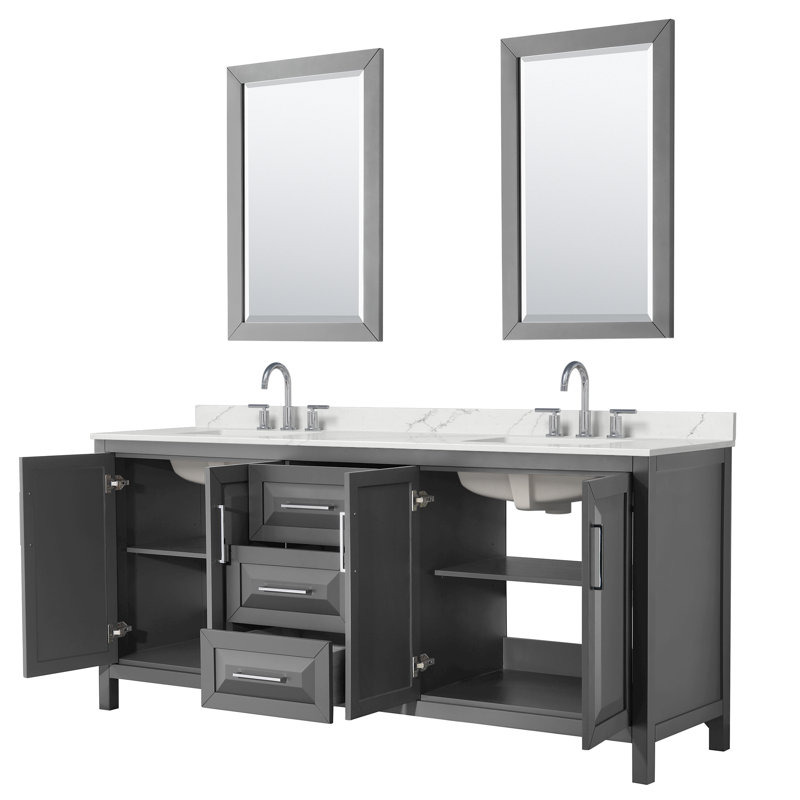 Daria 80'' W Vanity, Brown, Polished Chrome, Giotto Quartz