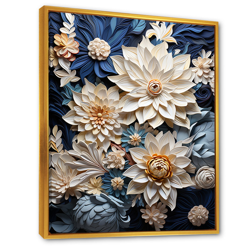 «Paper Mache Flower Blossums Radiance» sur toile, Cadre flottant doré, H 44 po x l 34 po