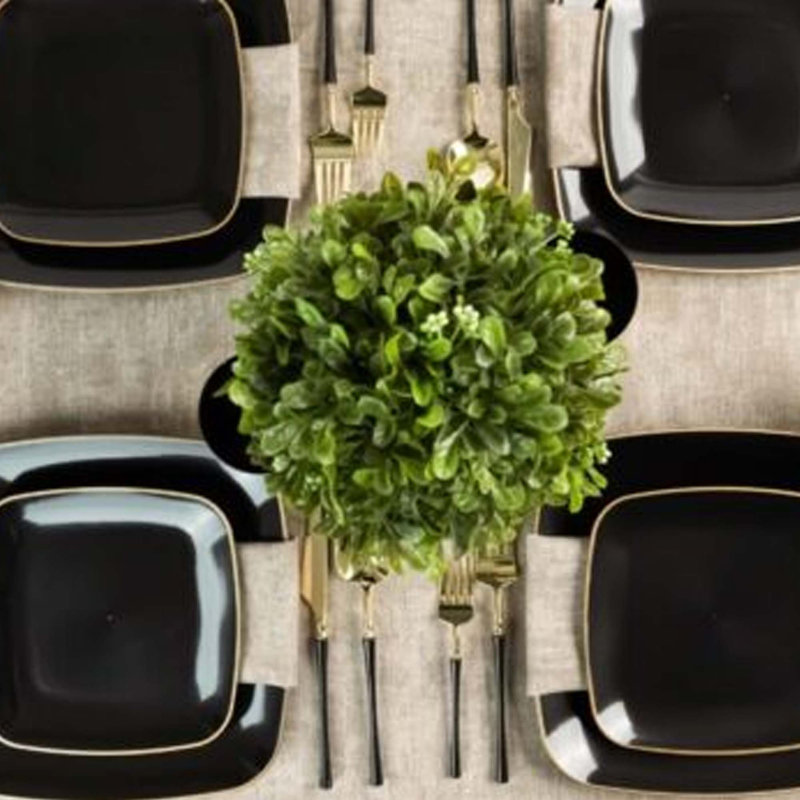 Assiettes en plastique carrées noires de 10 po avec bordure dorée Ecoqualité , 60