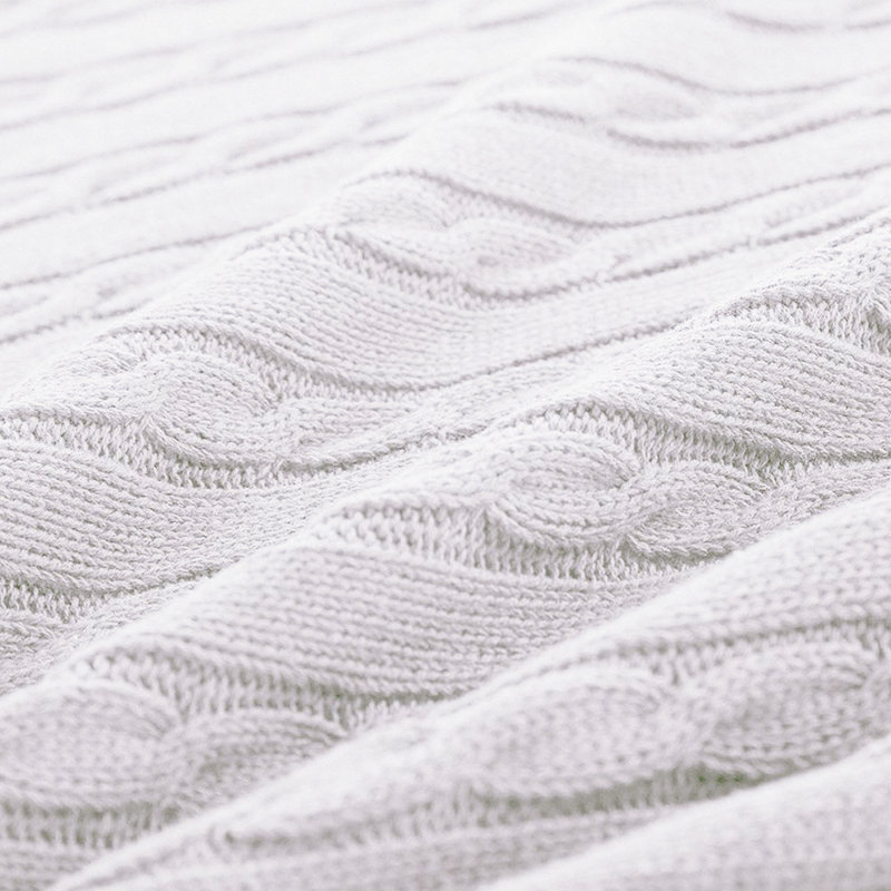 Jeté tricoté, jeté 100% pur coton, lavable à la machine, confortable - NTBAY, Blanc, L 67 po x l 51 po