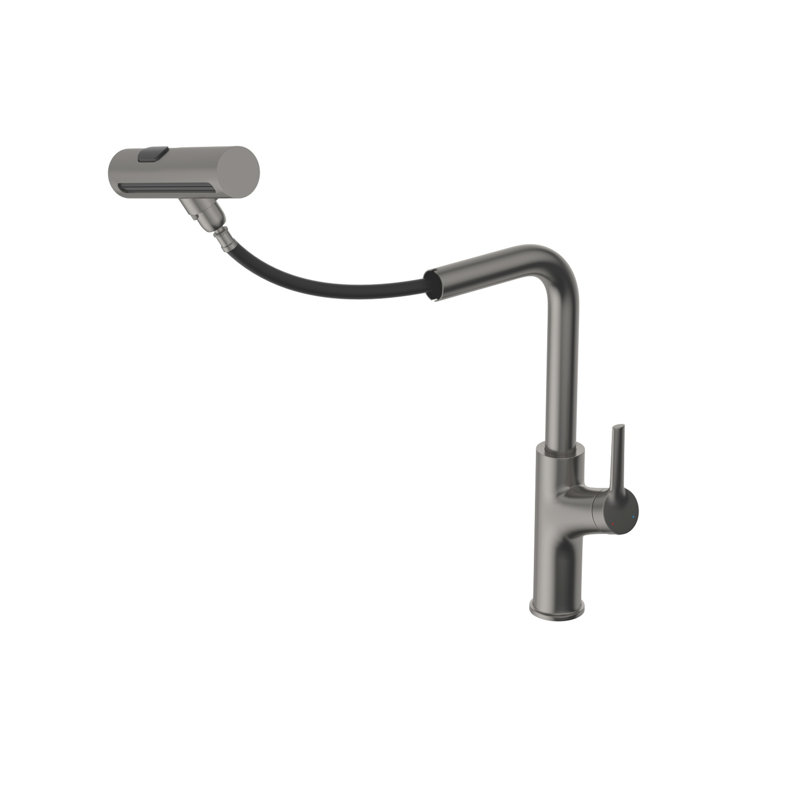 Robinet de cuisine 360 noir à tirer vers le bas avec 4 modes de jet, conception à éclaboussures, cartouche en céramique, tous les accessoires, hauteur de base de 6,3 po et réglages, fonction, complet,