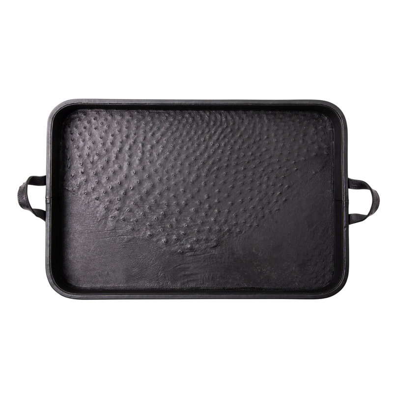 Ostrich Leather Inlay Tray, Black