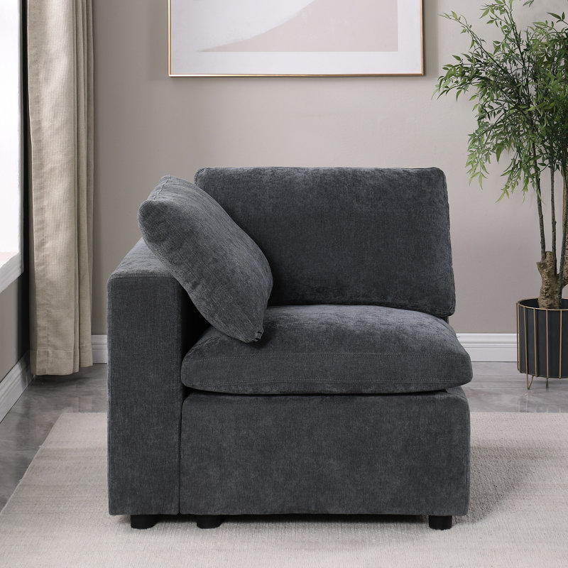 Fauteuil modulaire gris en chenille gris - Assemblage facile avec manuel d'instructions en U en chenille, assise