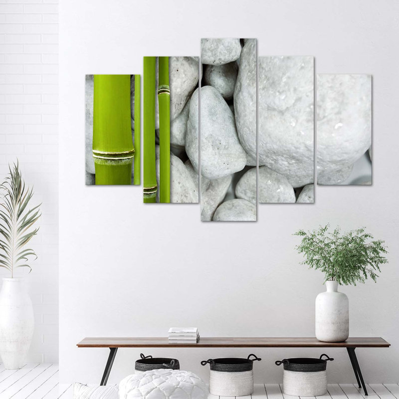 Zen Stones Bamboo Spa - 5 Piece Wrapped Canvas Print, 70cm H x 100cm W