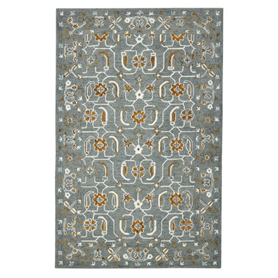 2' X 3' Orange Gray And Ivory Wool Floral Medallion Hand Hooked Area Rug