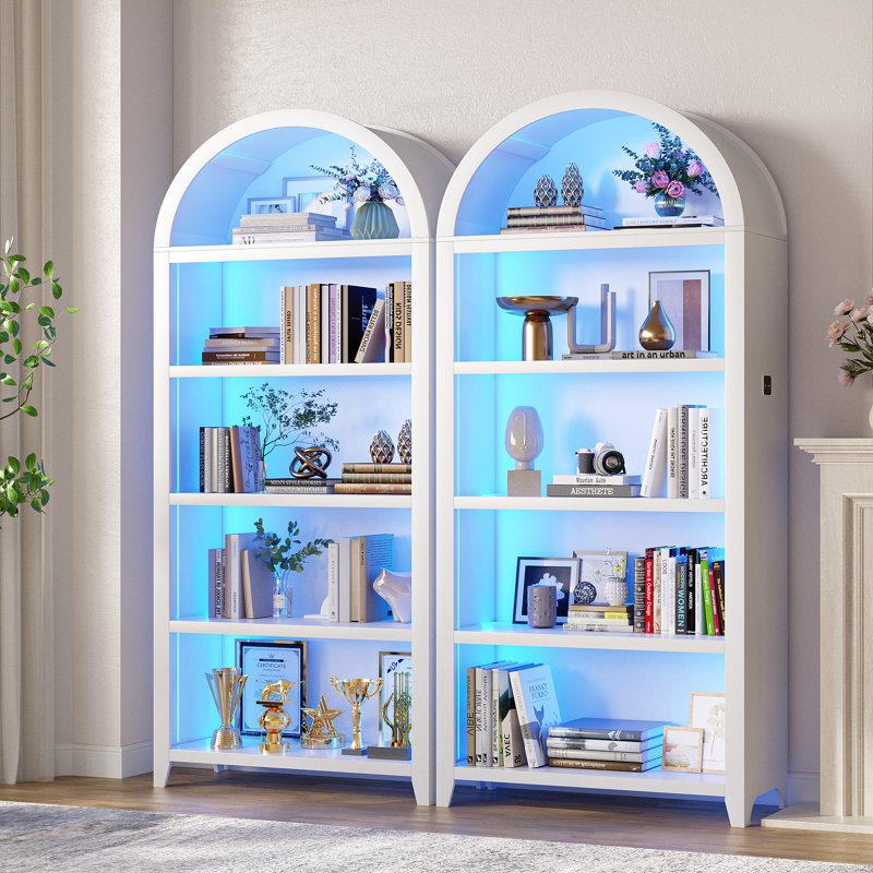 29.5" Wide - 5-Shelf Arched Storage Cabinet With Tri-Color Sensor Light (Set Of 2), White