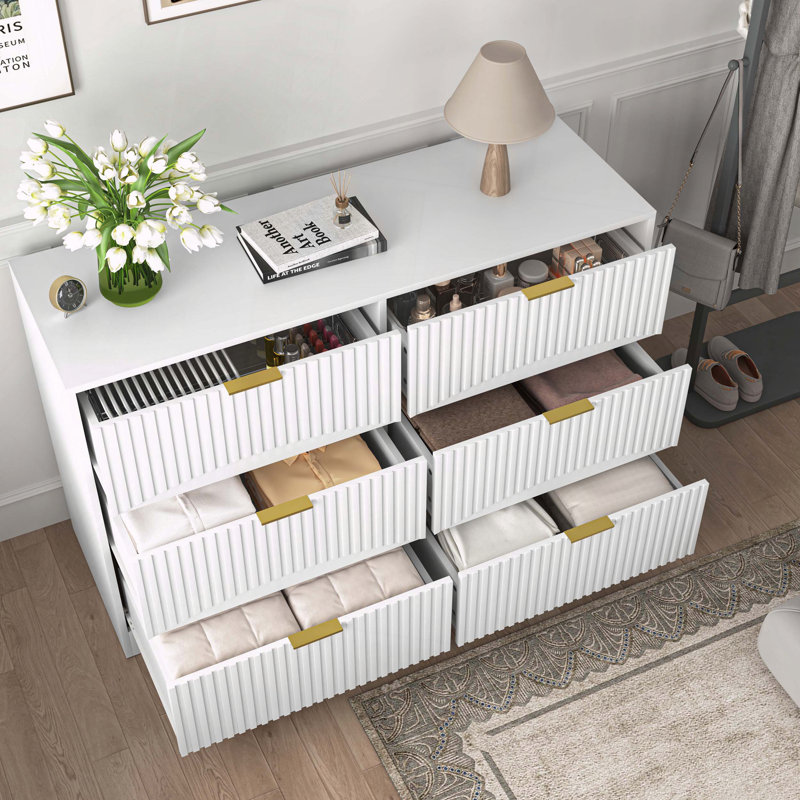 Commode 6 tiroirs commode grand rangement moderne et polyvalent, Blanc