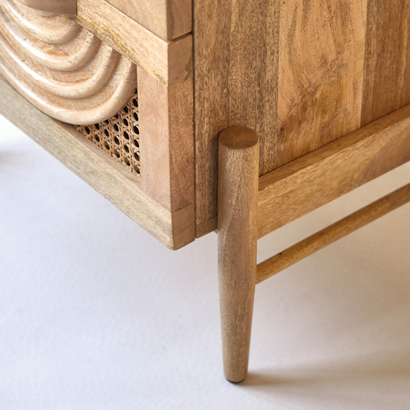 Sina Solid Wood Bedside Table, Beige