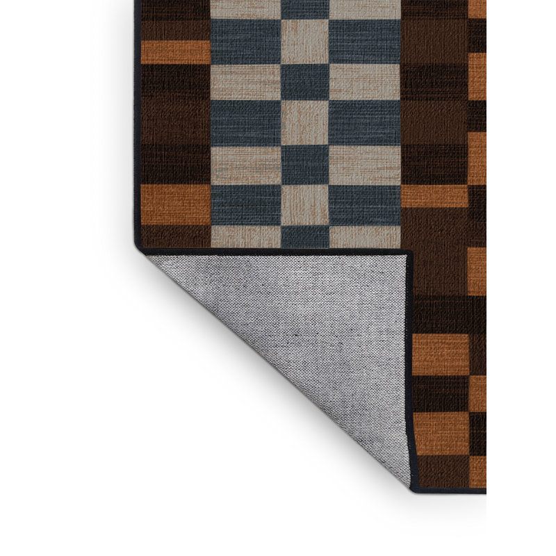 Tapis brun à carreaux lavable à la machine, Carré 5 pi