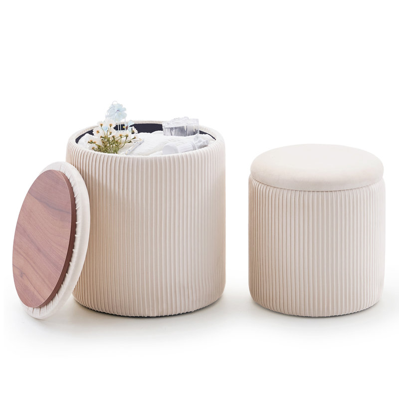 Upholstered Storage Ottoman Set Of 2, Beige