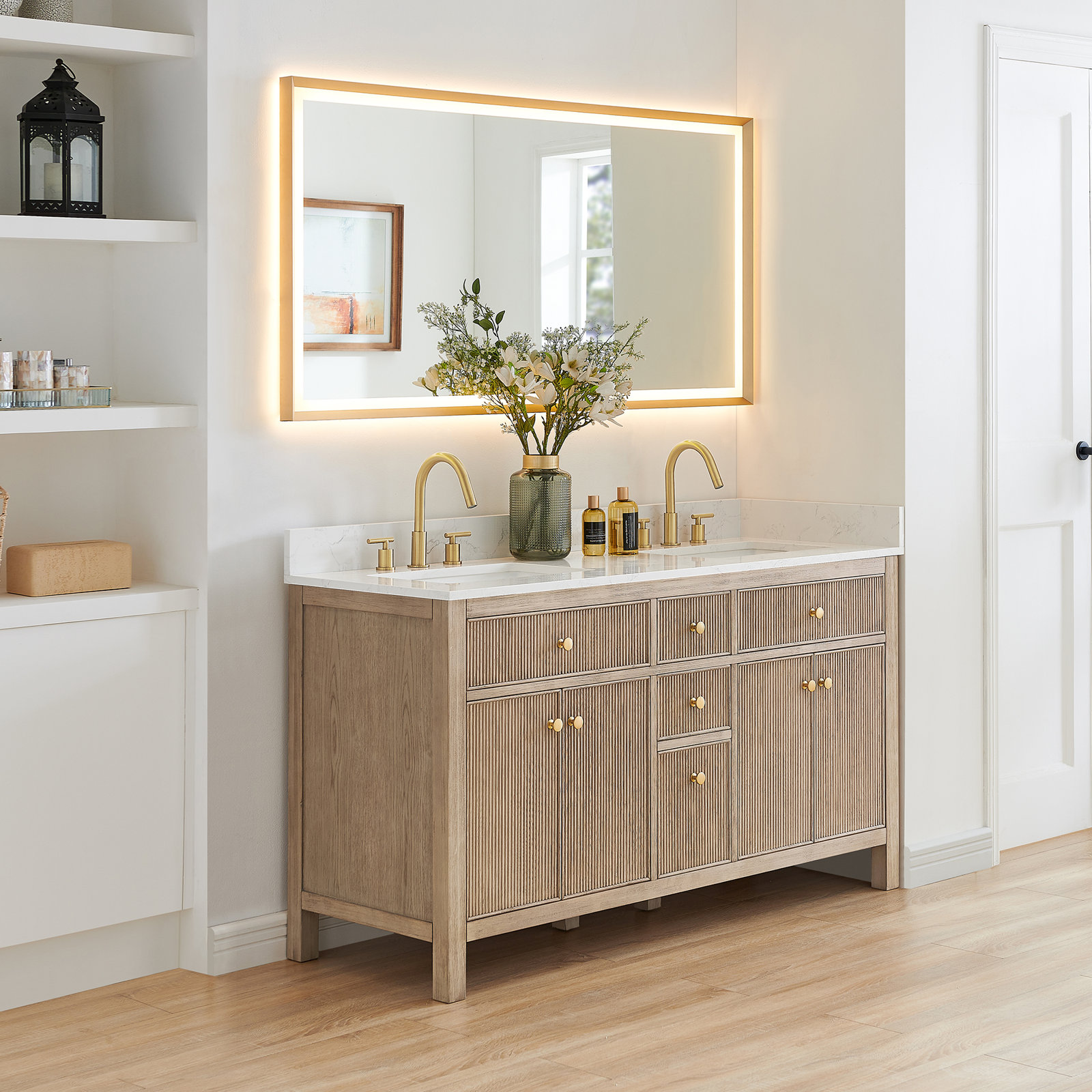 Lala 60" Double Bathroom Vanity, Nature Oak