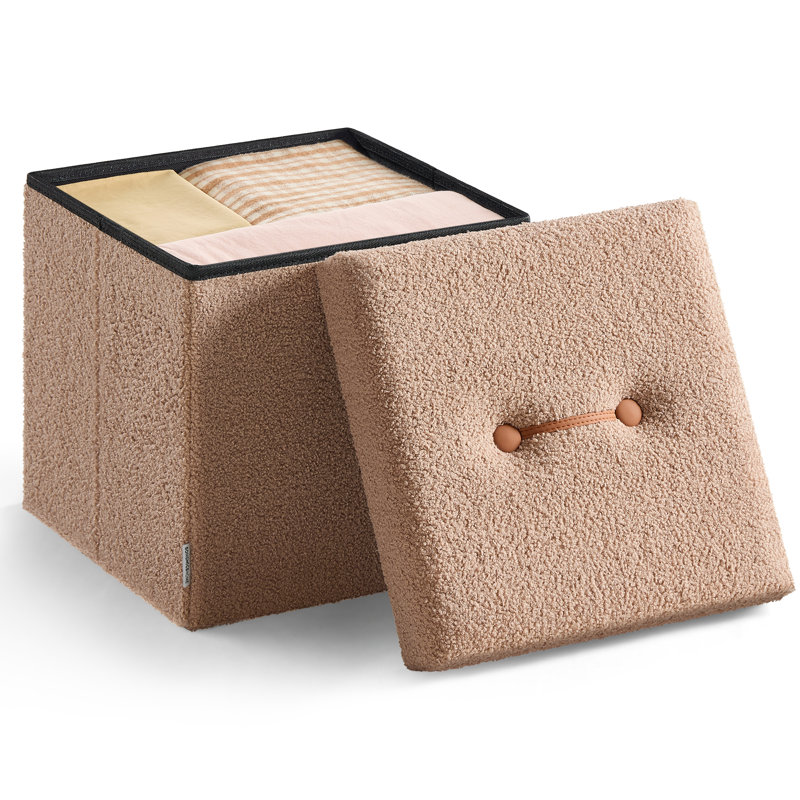 38cm Wide Tufted Square Cube Ottoman with Storage, Brown