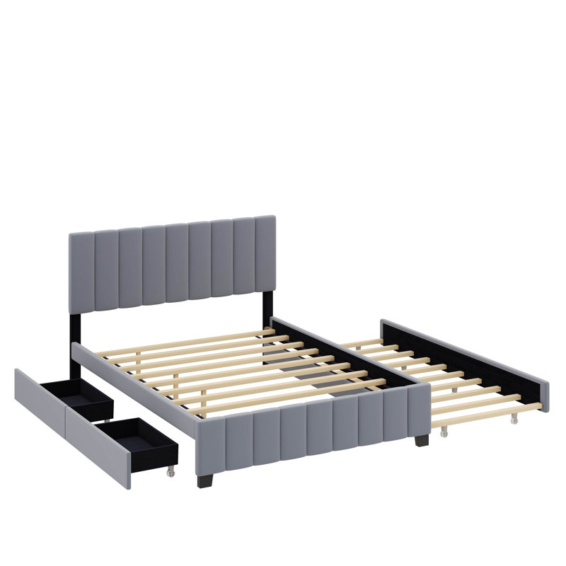 Lit plateforme tapissier Keyon, gris