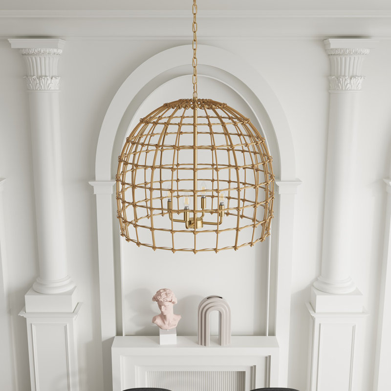 Robbie 4-light 19.69 inch Oversize Rattan Boho Dimmable Adjustable Pendant Light Chandelier