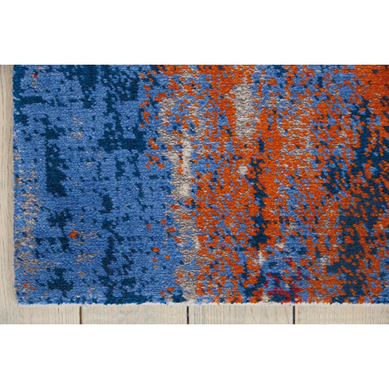 Makela Abstract Ivory/Blue/Red Area Rug, Rectangle 2'3" x 3'