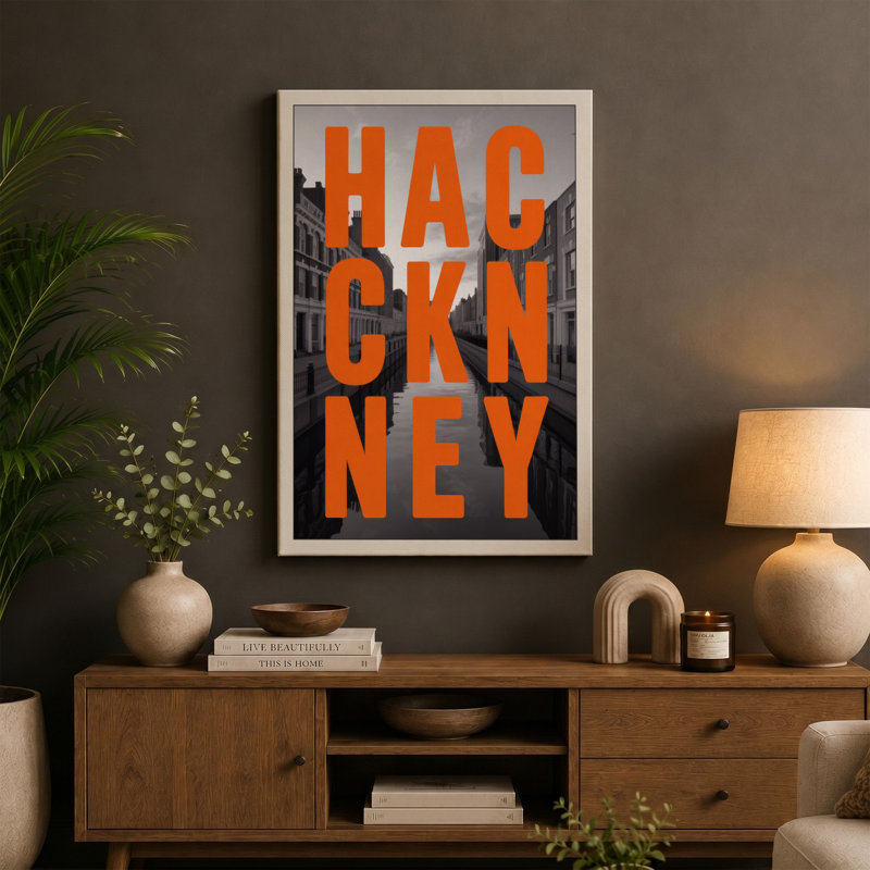 Hackney Typography - Wrapped Canvas, 36x24 - 91.4 x 61.0 cm, Terracotta Border