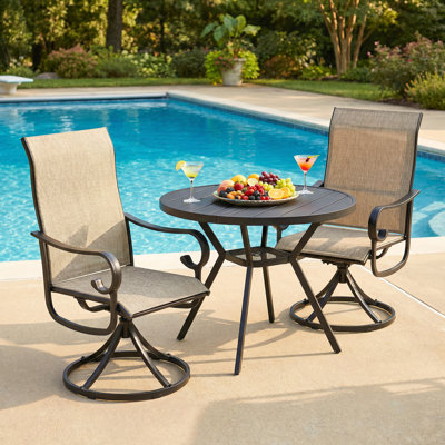 Patio Swivel Dining Chairs Set Of 2, All-weather Outdoor Swivel Rocker Chairs With High Back & Sturdy Metal Frame, Brown