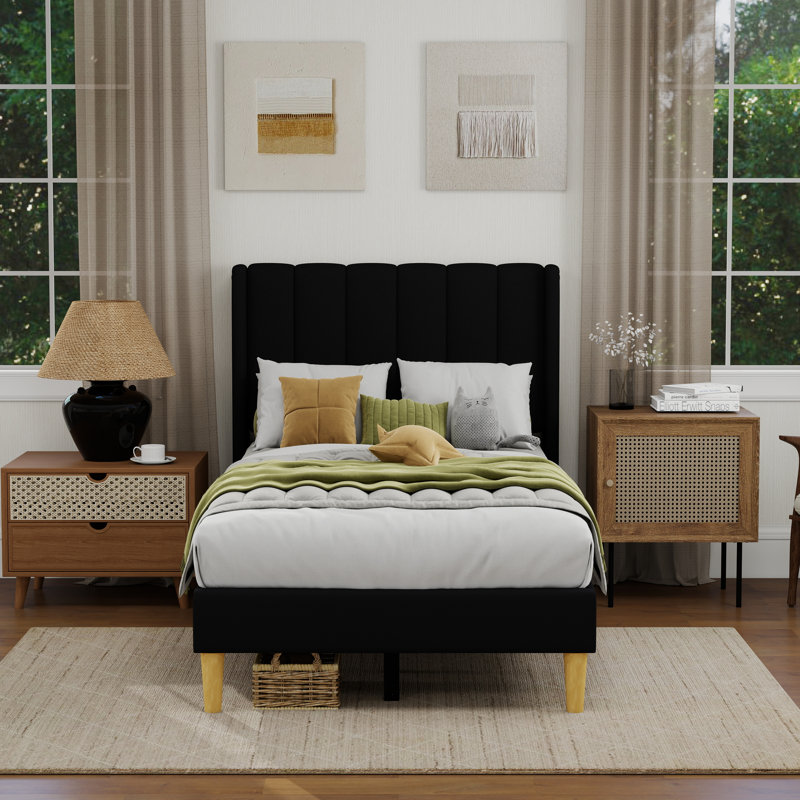 Sutter Upholstered Wingback Bed, Twin, Black