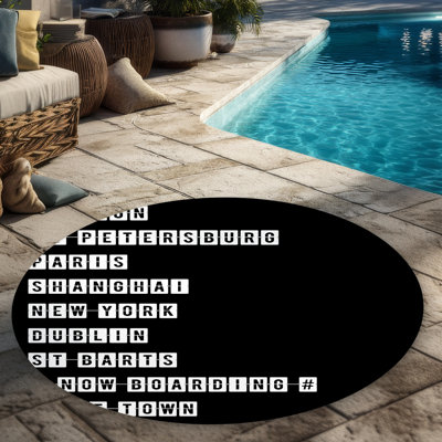 Table of Big Cities - Office Typo Round Outdoor Area Rug