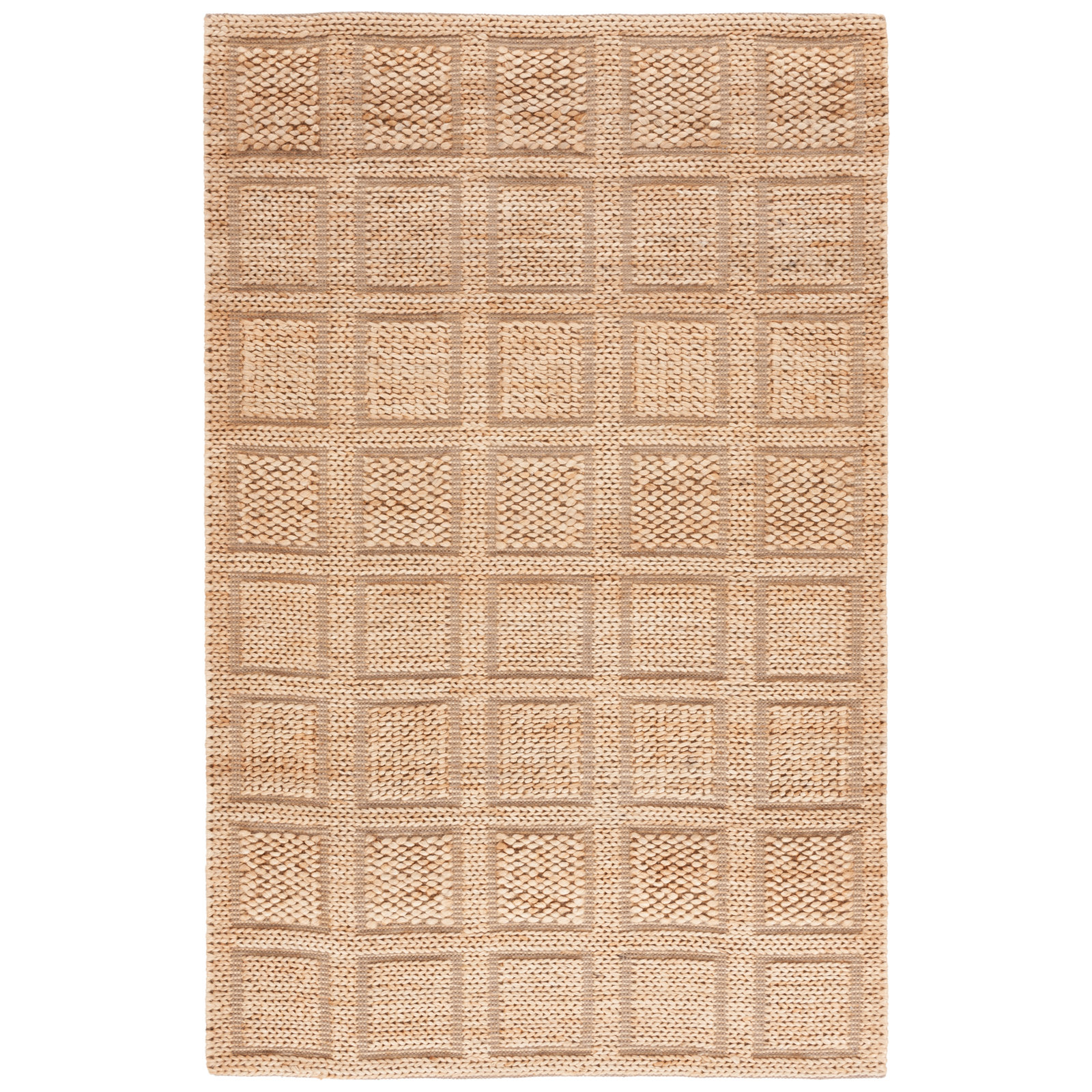 Hand-Woven Plaid Jute Rug, Rectangle 5' x 8'