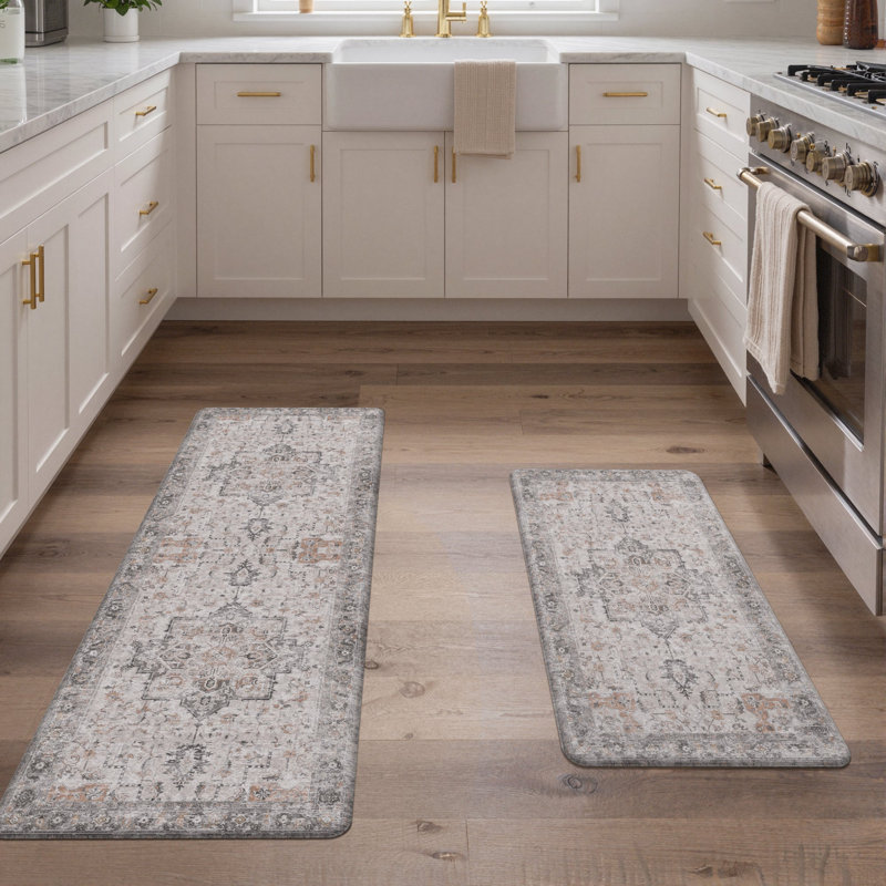 Polyester Anti-Fatigue Non-Skid Kitchen Mat, Light Taupe Brown, Runner 44cm x 150cm