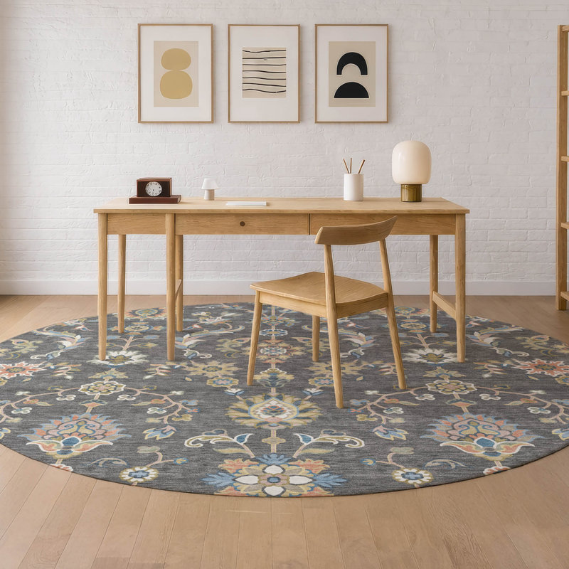 Machine Washable Indoor/Outdoor Chantille ACN2585 Traditional Rug, Gray, 8' Round