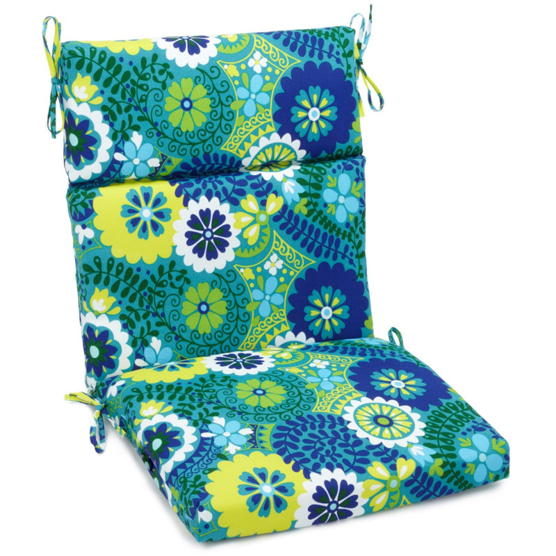 Coussin de chaise d'extérieur, Bleu / vert / floral azur luxueux, L 20 po x P 20 po