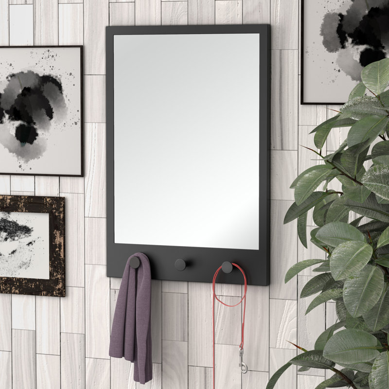 Miroir mural avec 3 crochets Glam Miroir encadré H 29 po x l 20 po, Noir mat