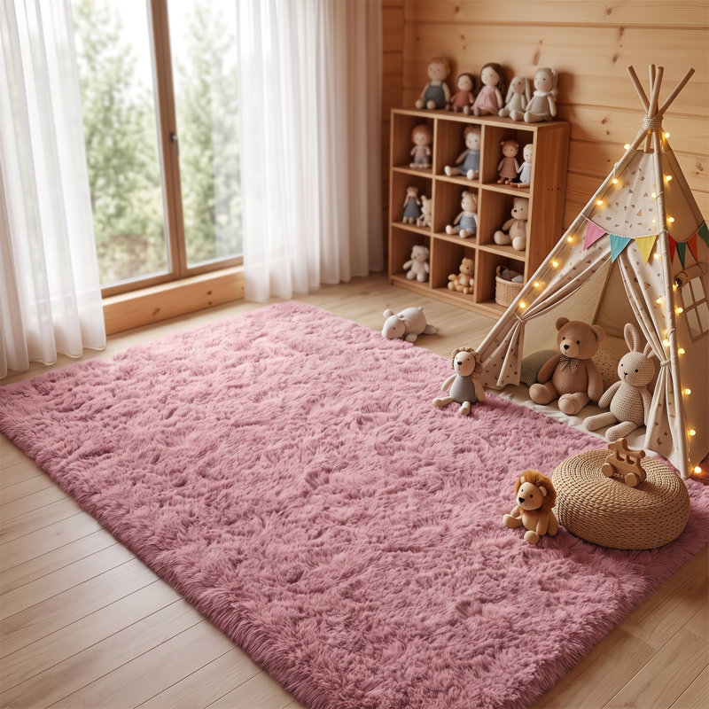 Deep Pile Fluffy Shaggy Area Rug pink living room rug, dusty pink, 200*300cm