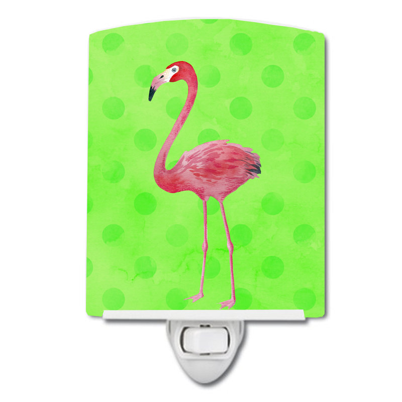 Éclairage de nuit en céramique flamant rose polkadot, Rose