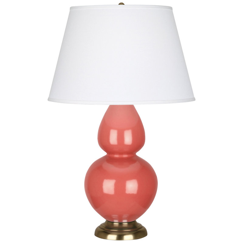 Lampe de table double gourde 30 po, Blanc blanc, H 31 po x l 19 po x P 19 po, Céramique émaillée gris cendre / bronze patiné