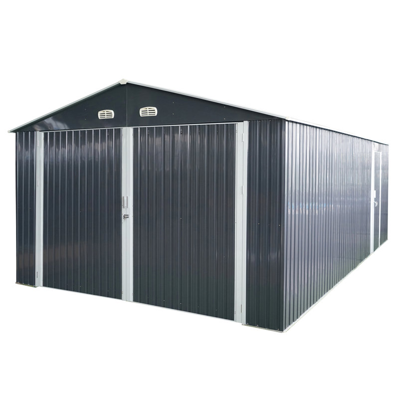 Maison de rangement extérieure en métal 20x13 pi - grande capacité, 2 portes, abri de garage noir pour outils spacieux
