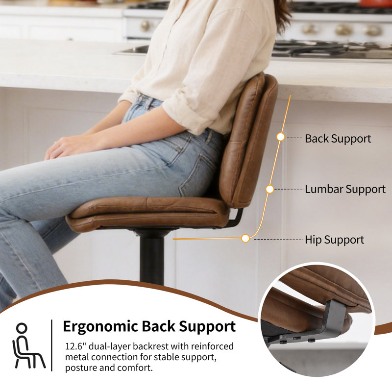Sahla Swivel Upholstered Adjustable Height Counter Stool with Metal Frame, Brown, 6