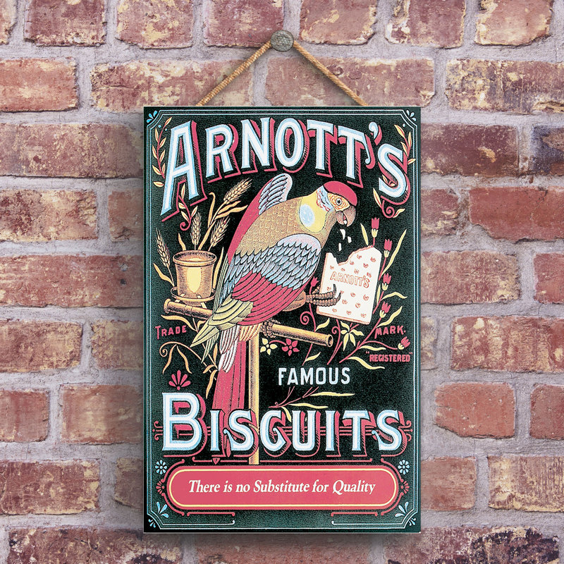 Arnotts Biscuits Vintage Retro Poster Design On Wooden Plaque