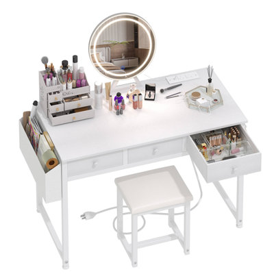 Makeup Table Vanity Set With Lighted Mirror & Bench