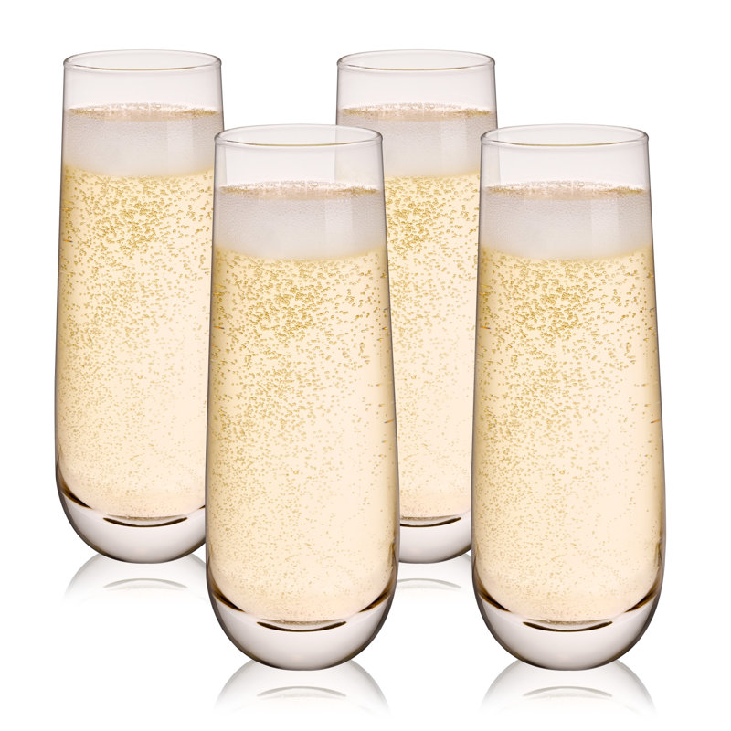 Set of 4 Clear Glass Stemless Champagne Flutes