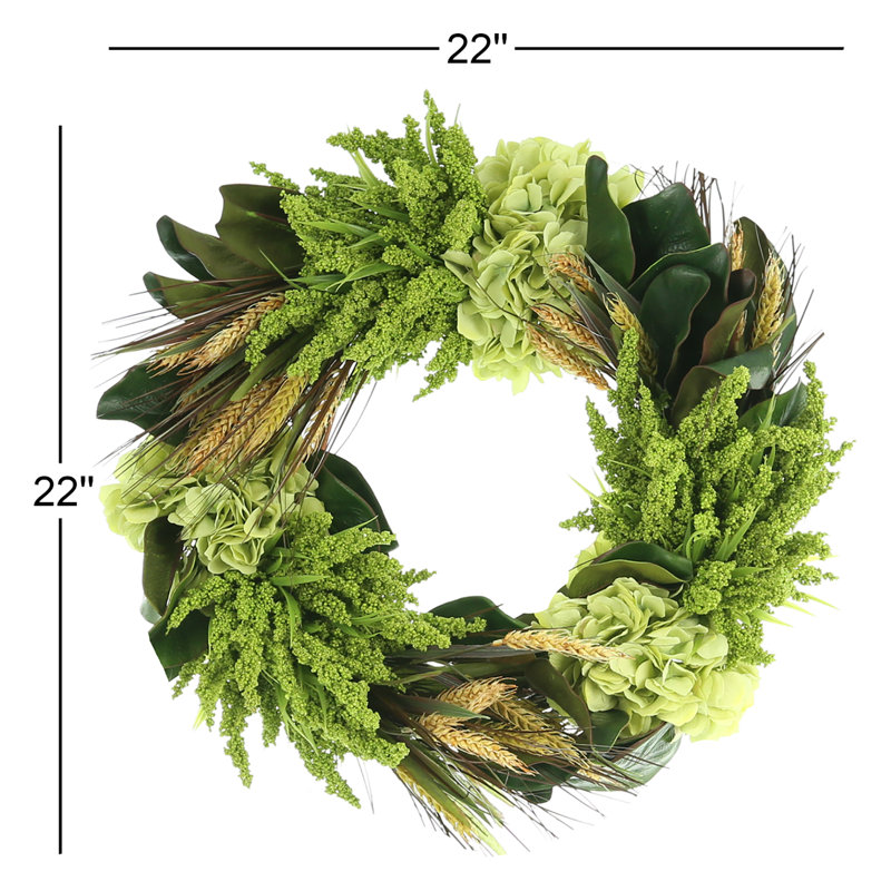 22" Grapevine Wreath With Heather, Wheat And Hydrangeas
