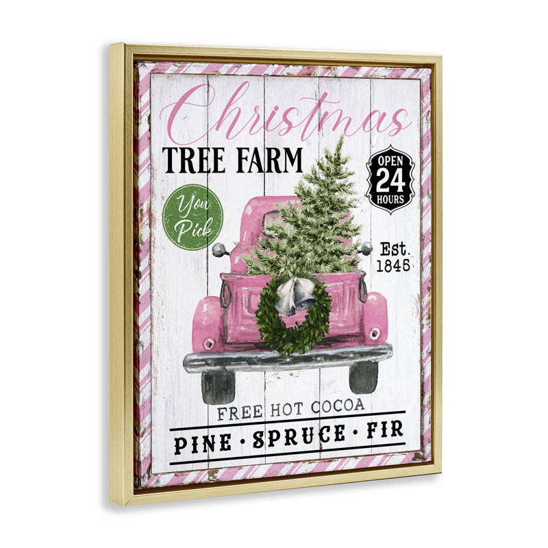 Art mural rose sur toile de sapin de Noël par Creatif Belle, H 25 po x l 31 po, Cadre flottant métallique doré