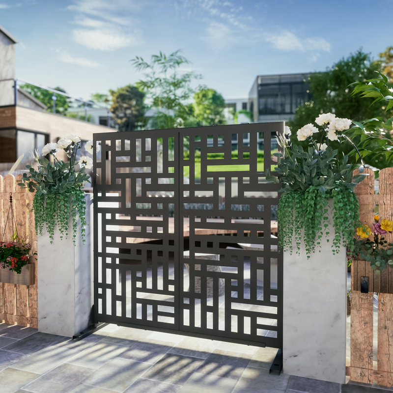 6 ft. H x 4 ft. W Metal Privacy Screen Panel Pattern, Black
