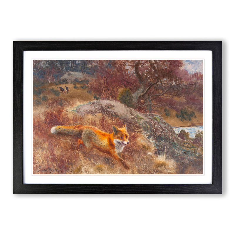 Fox and Hunting Dogs Vol.3 by Bruno Liljefors - Picture Frame Painting, 48cm H x 65cm W x 2cm D, Black Framed