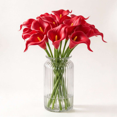 Lot de 10 arums artificiels réalistes au toucher, 34 cm (13,4 pouces), en imitation polyuréthane avec tige longue, pour arrangements floraux de mariage et décoration intérieure.