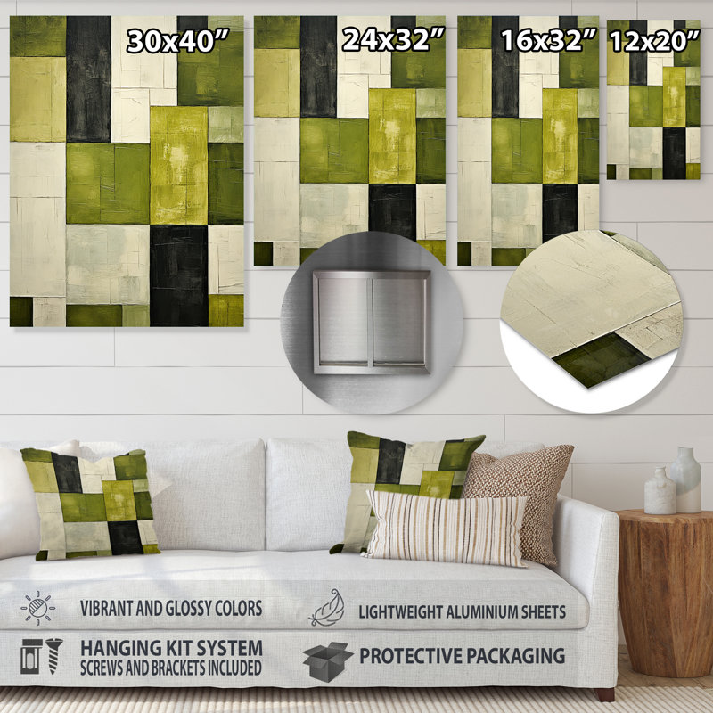 Art mural vert en métal «Green Eco Cubic Collage III», H 20 po x l 12 po x P 1 po