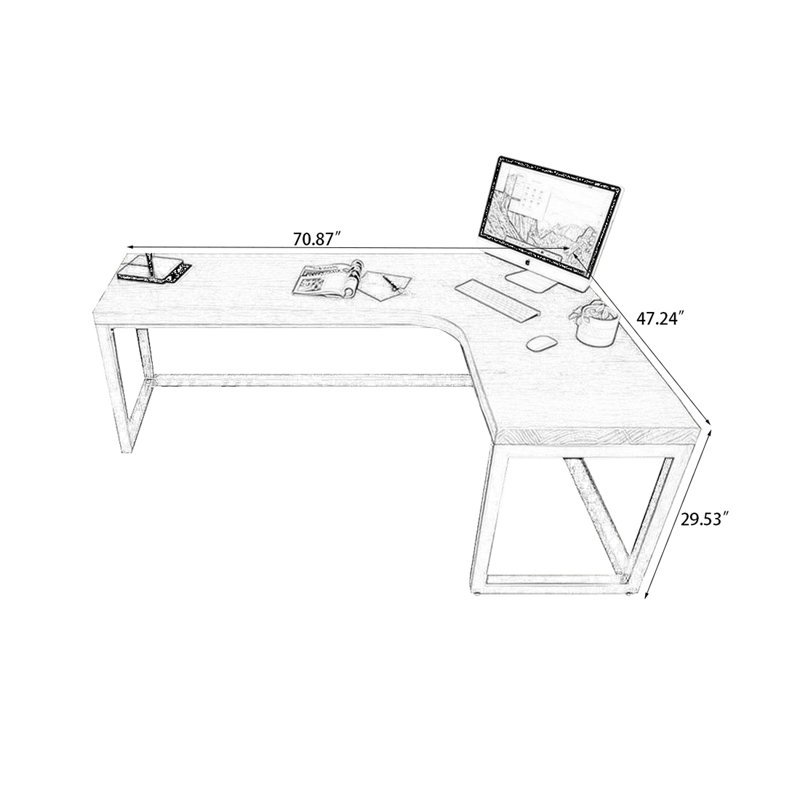 Bureau d'écriture en L en noyer massif, Oui, H 29,53 po x l 70,87 po x P 47,24 po