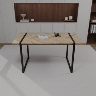 Modern Industrial Dining Table, 59" Mdf Wood Top, Metal Legs, Home Use