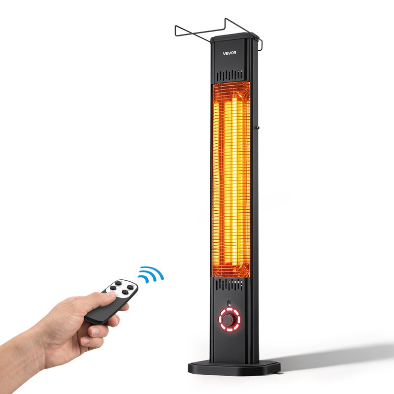 Chauffage infrarouge 1500 W, chauffage d'appoint électrique, 8 niveaux de chauffage, noir, avec télécommande pour une utilisation extérieure, minuterie 8 h, protection contre la surchauffe, acier laminé à froid, pour terrasses, jardins et balcons.
