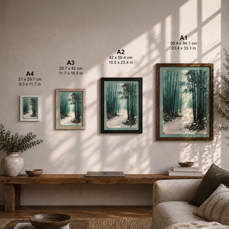 Winter Forest Path Japandi - Framed Print, Walnut, A3 - 42.0 x 29.7 cm