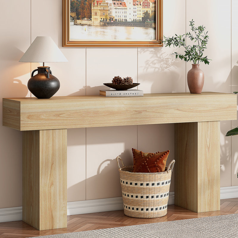 63 Inch Long Console Table For Entryway, Farmhouse Wood Rectangular Sofa Table Behind Couch Table, Narrow Entryway Table For Living Room, Entrance, Hallway, Foyer, Easy Assembly, Brown